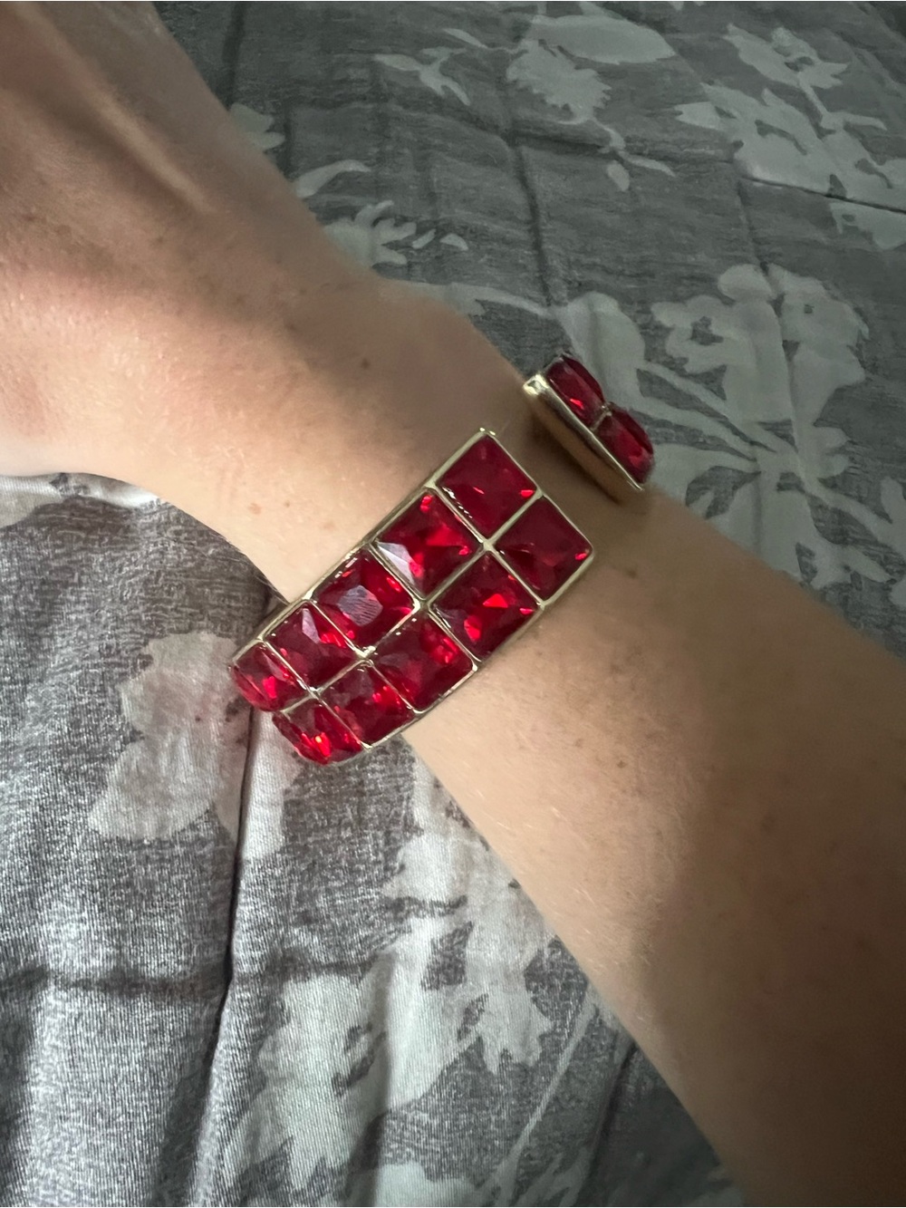 Red Crystal Square Cuff Bracelet - Women Jewelry